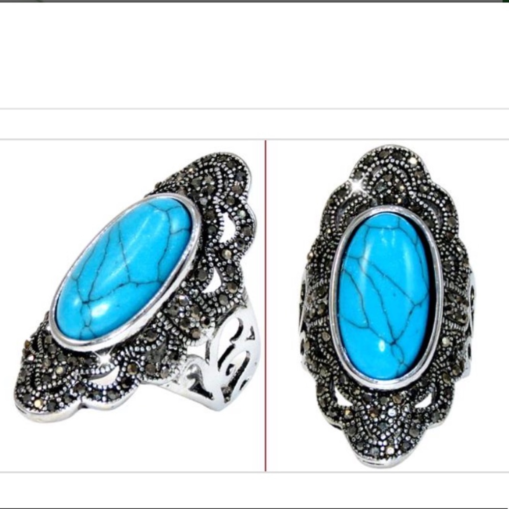 Stainless steel ring with turquoise stone and marquises🔺NEW🔺